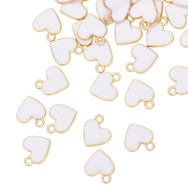 JimysCo Pack of 80 Side Ring Heart White Enamel Charms Gold Plated Colored Pendants Hawaii Style Accessories for Necklace Bracelet Jewelry Making DIY Crafting - Image 1